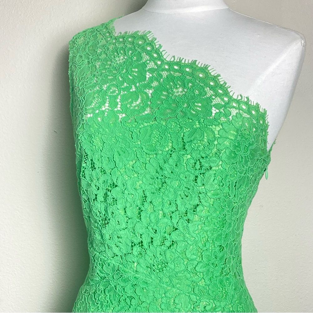 Shoshanna Lace Dress ‘Maia’ Sz: 4 | One Shoulder | Green Summer Cocktail Party - Picture 3 of 16